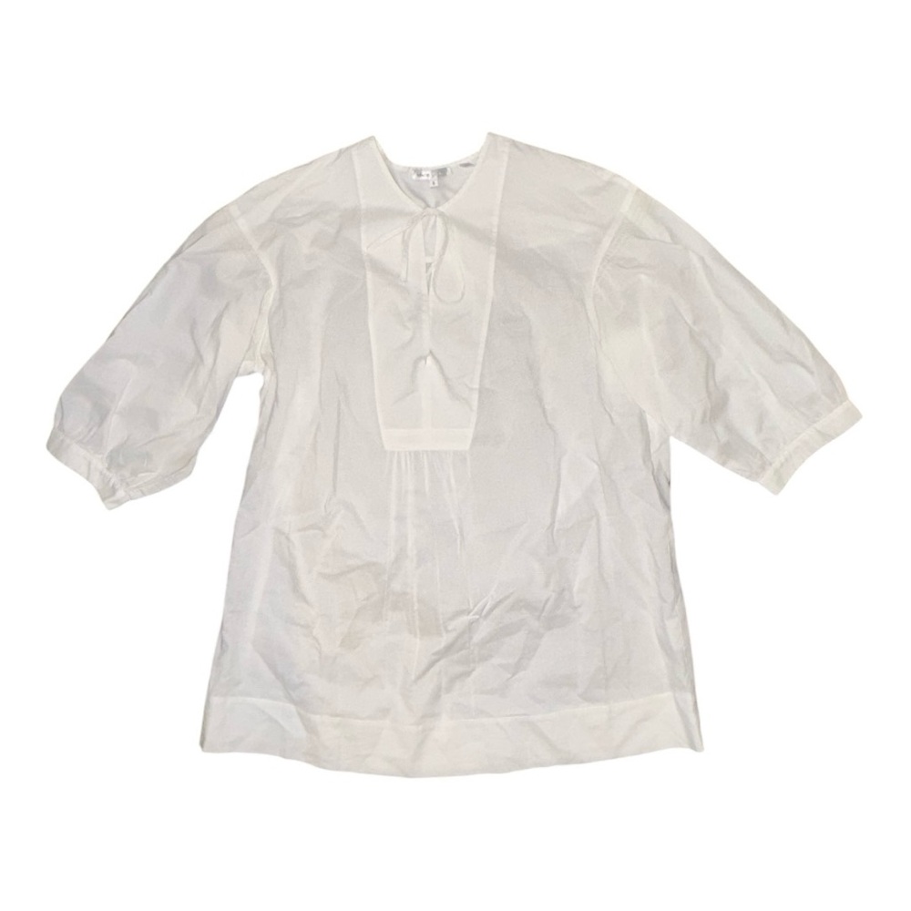Vince White 100% Cotton Peasant Blouse Top | Tie Neck | Puff Sleeve | Size S
